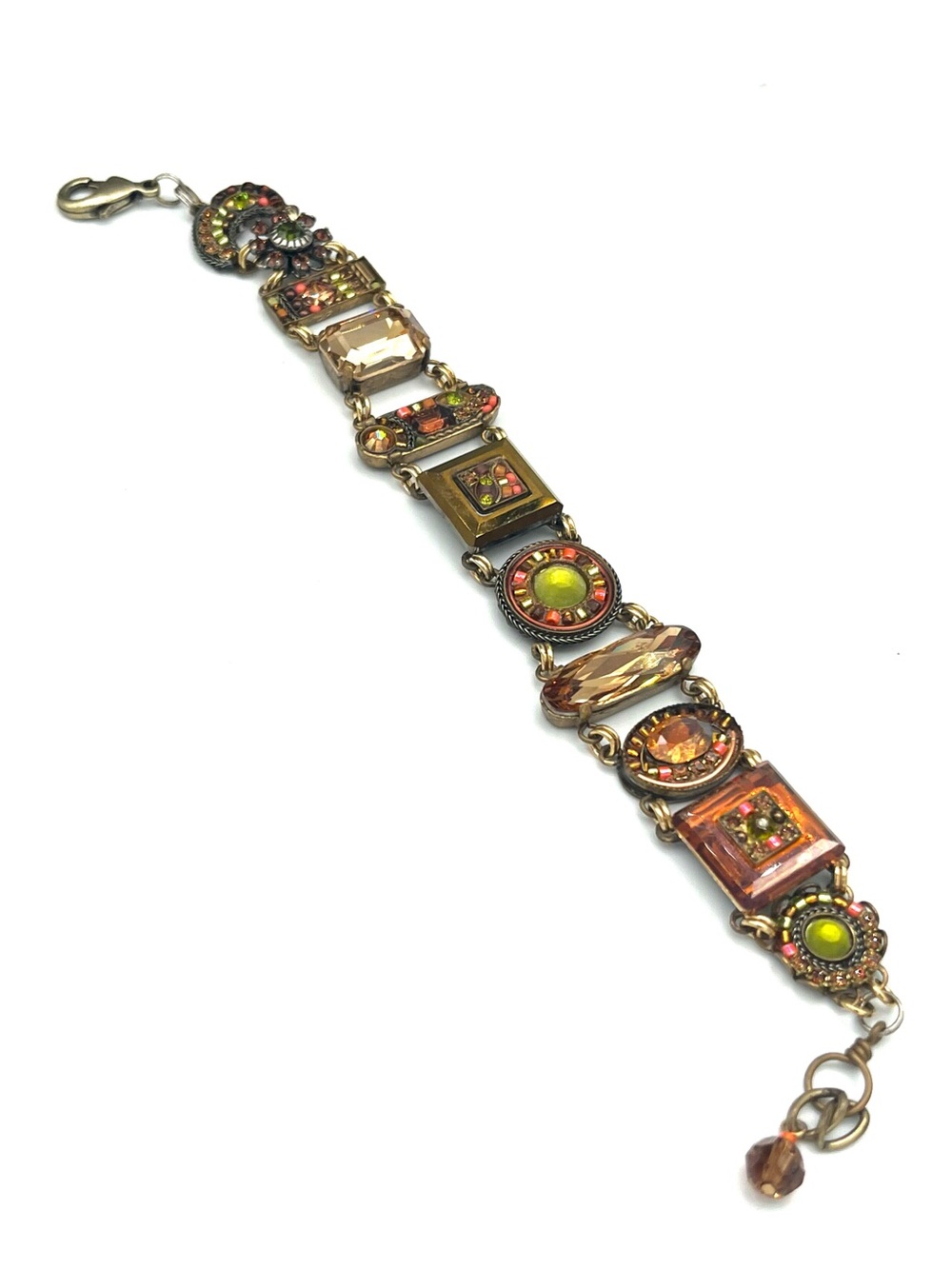Firefly with Swarovski Multicolor Crystal Mosaic Statement Bracelet- Coral Green